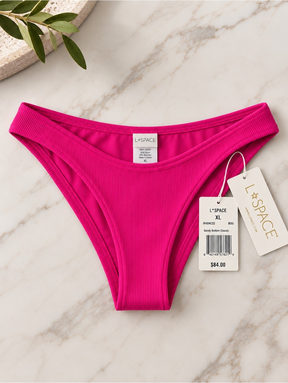 L*SPACE Sandy Classic Bikini Bottom Ribbed Stretch Magenta Seamless XL NEW